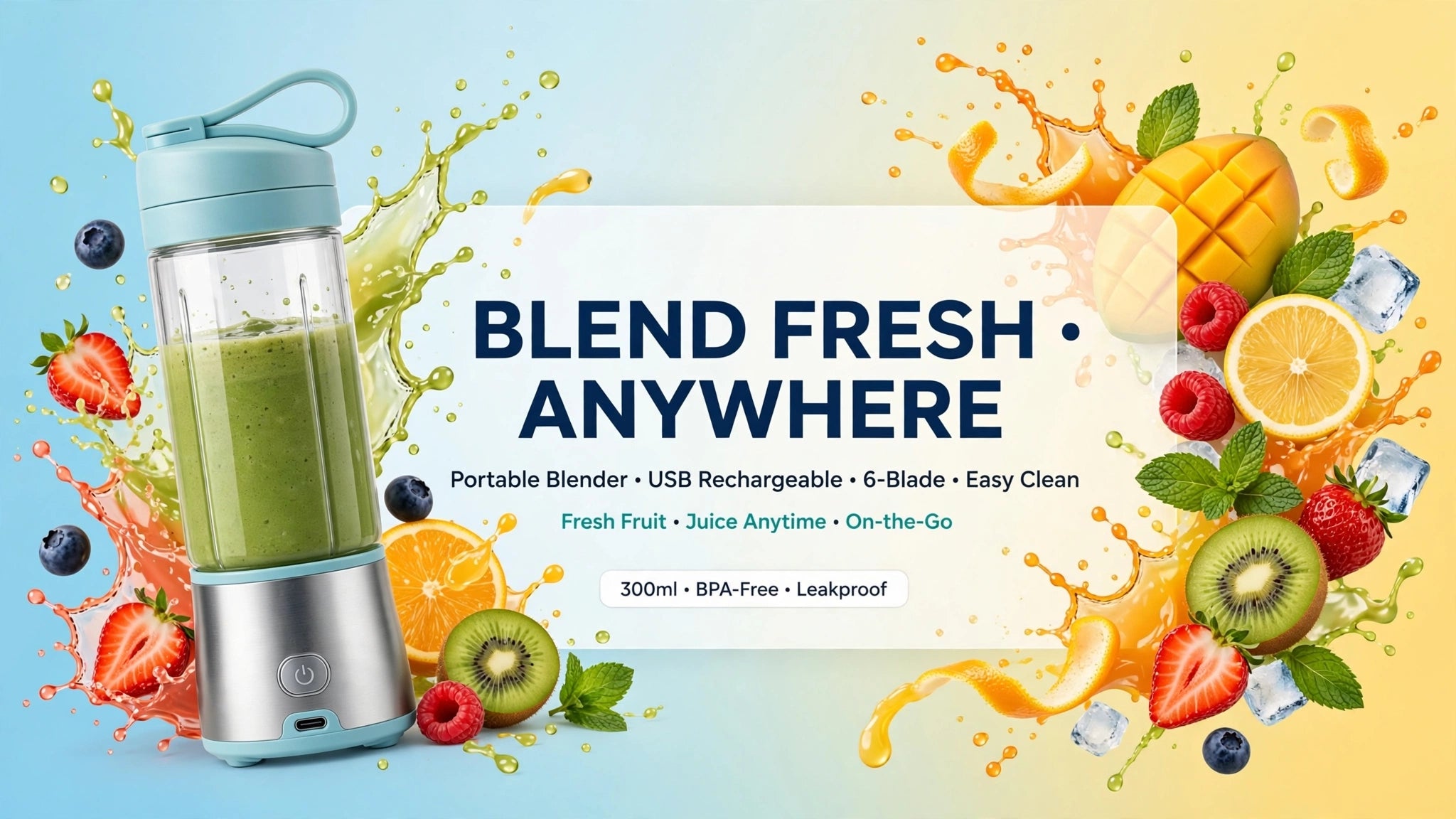 BlendyPop.in™ - Portable Blender 6 Blades - Fresh Juice in 10 Seconds